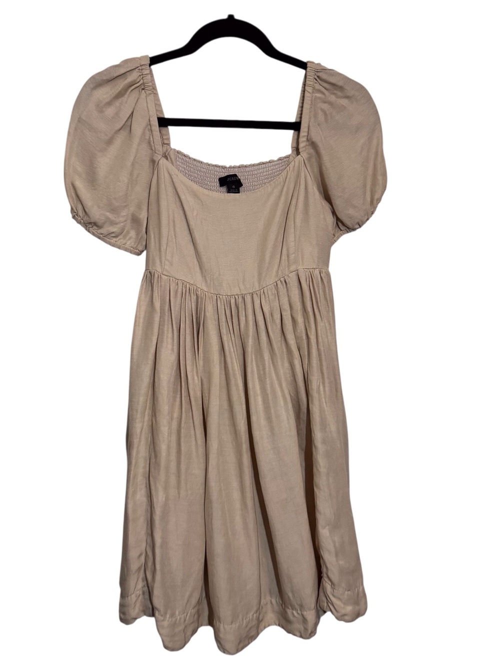 J. Crew Size 6 Cream Linen Cupro Puff Sleeve Dress Cottagecore Peasant Boho